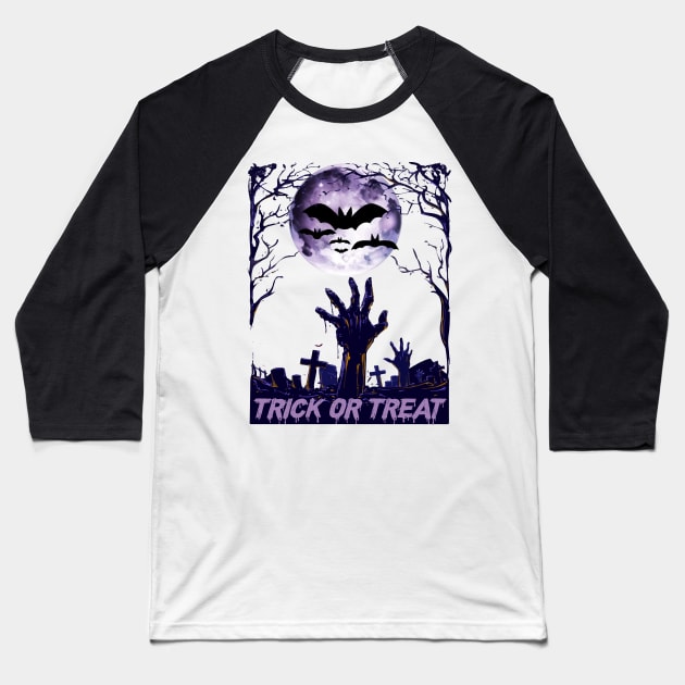 Trick Or Treat tee design birthday gift graphic Baseball T-Shirt by TeeSeller07